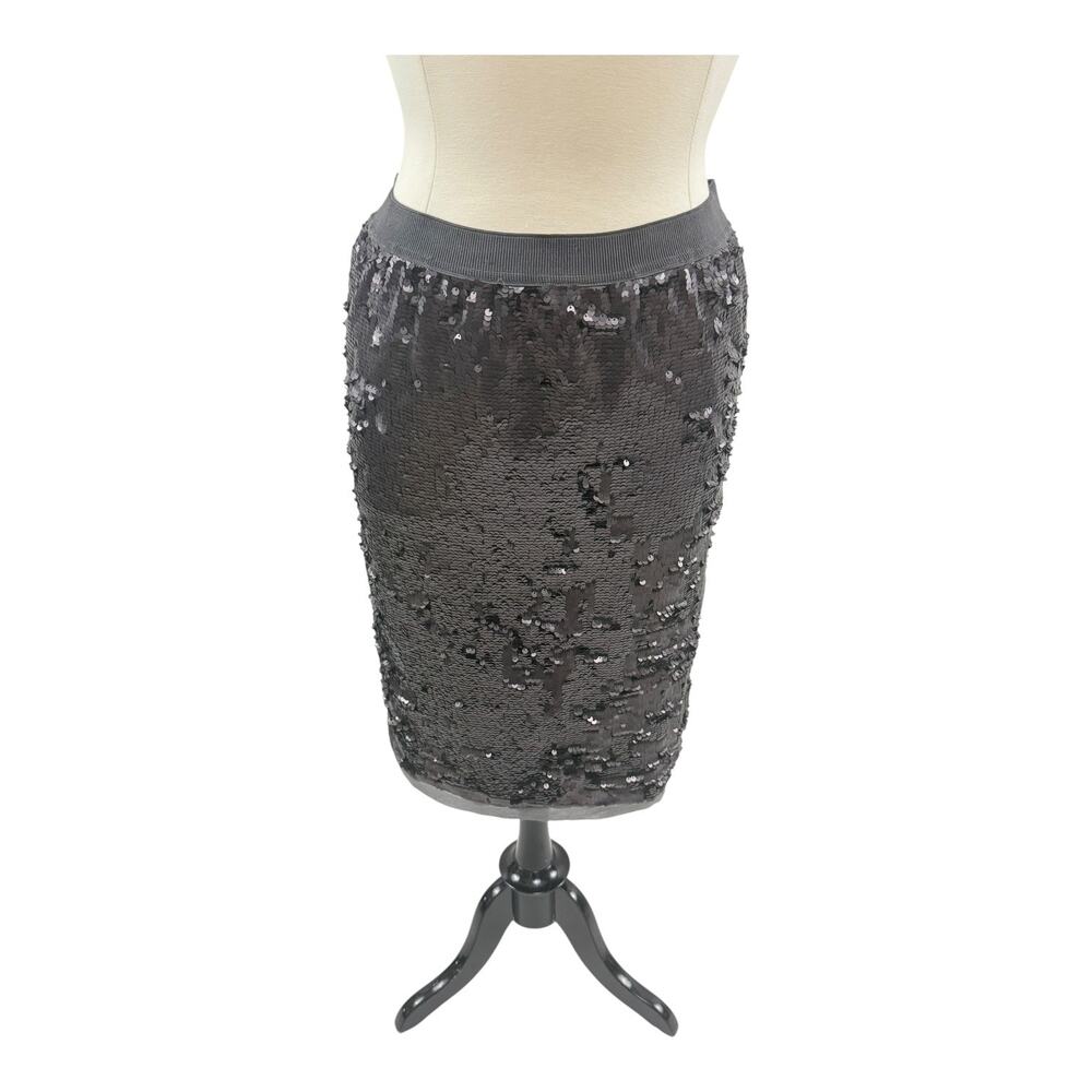 WhoWhatWear Steel Gray Sequined Knee Length Skirt with Grey Chiffon Hem, Size L